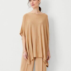 NWT Ann Taylor Camel Knit Boatneck Cozycore Lightweight Poncho M/L